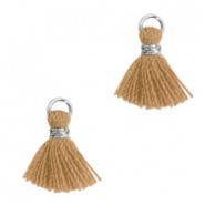 Ibiza style mini Tassel 1cm Silver-masala brown